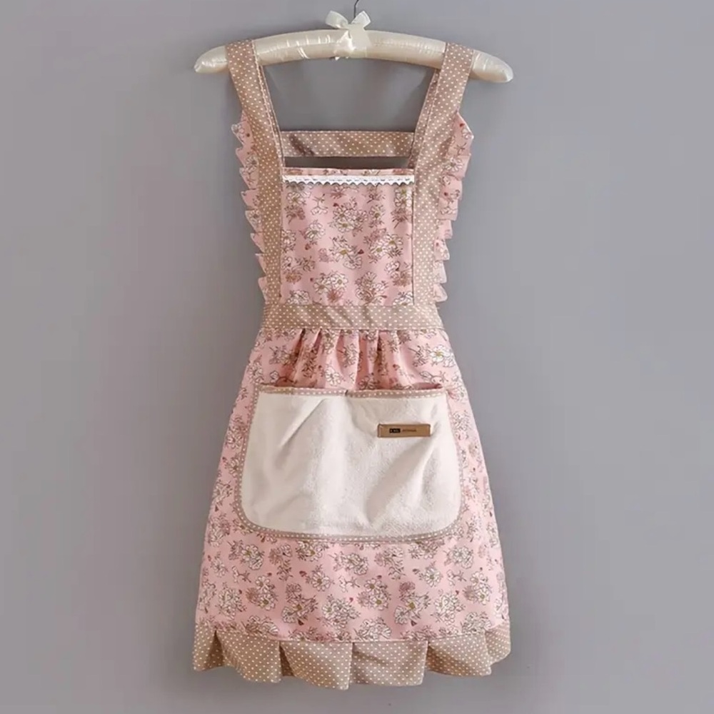 Floral Pink Apron with Cream Accents